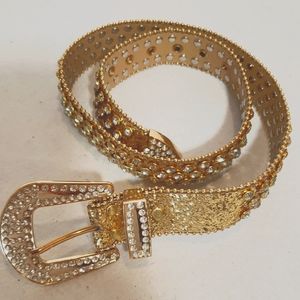 Ladies Medium Gold Belt with Rhinestones. 1.5" Wide. 37" long. New
